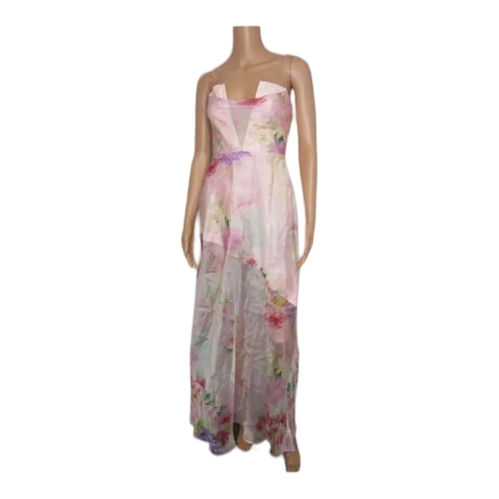 For Love & Lemons Pink Floral Chiffon Maxi Dress Small NWT Romantic - Picture 11 of 16